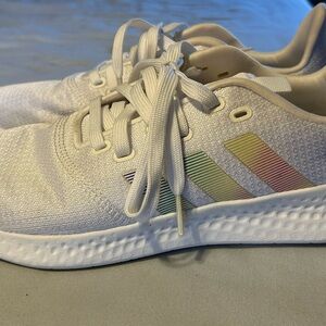Adidas Women’s White Sneakers with Rainbow Stripes